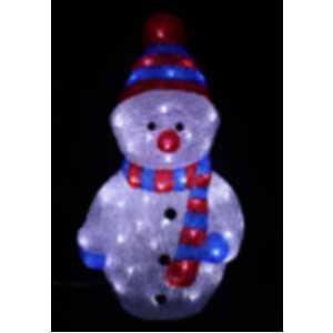 Sněhulák akryl do zásuvky 40 LED studená bílá 30,5 cm červeno modré detaily