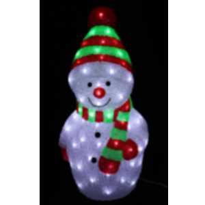 Sněhulák akryl do zásuvky 80 LED studená bílá 45 cm červeno zelené detaily