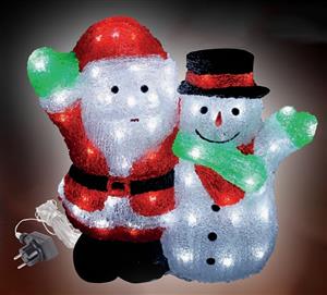 Sněhulák a Santa akryl do zásuvky 90 LED studená bílá 40x21x38 cm přívod 10m