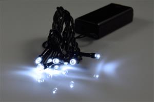 Vánoční řetěz na baterie 10 LED studená bílá - délka 1,5m, černý kabel