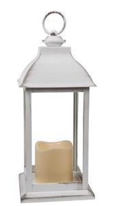Plastová lucernička s LED svíčkou bílý rustikální design 34 x 13,5 cm