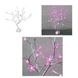 LED kvetoucí stromeček 40 cm 24 LED růžové kvítky na baterie stříbrný kmen
