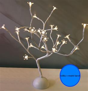 516376.2 Kvetoucí stromeček 24 LED 40 cm modré kvítky na baterie (perloeťový kmen) vnitřní