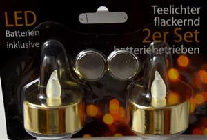 LED čajová svíčka zlatá 2 kusy teplé plápolající světlo 3,8 cm, v. 3,5 cm
