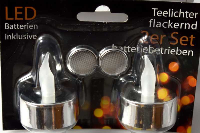 LED čajová svíčka stříbrná 2 kusy teplé světlo kartonové balení K24
