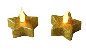 LED čajová svíčka zlatá vánoční hvězda 2 kusy teplé plápolající světlo 5,7*5,7 v. 4,5 cm