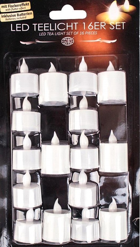 LED čajová svíčka plápolající teplá bílá sada 16 ks kartonové balení K12