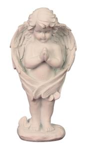Andělíček v křídlech stojící modlící se 26,5 cm bílý polyresin