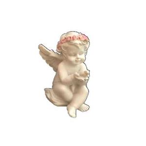 505696 Sedící andělíček s holubicí v obou rukou 4,8*5,2*6,4 cm bílý polyresin