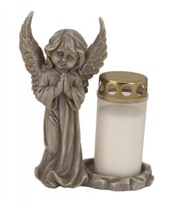 Anděl stojící a modlící se šedý 20 cm (svíčka není součástí)
