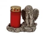 Anděl sedící na kameni stojan na svíčku šedý 14,5 cm