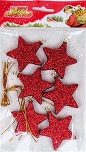 Vánoční ozdoby hvězdy s glitry 5 cm k zavěšení sada 6 ks červené