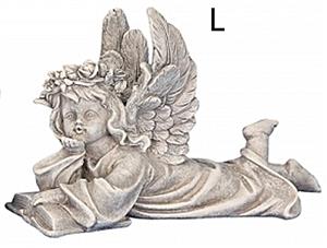 Andělíček ležící u knihy a posílající polibek 16-16,5 x 25 cm šedý polyresin
