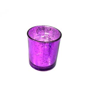 Kalíšek na čajovou svíčku třpytivé sklo výška 8 cm průměr 7 cm fialový