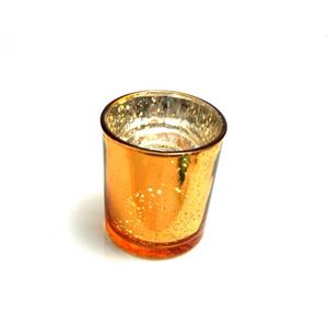 Kalíšek na čajovou svíčku třpytivé sklo výška 8 cm průměr 7 cm oranžový