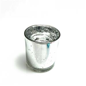 Kalíšek na čajovou svíčku třpytivé sklo výška 8 cm průměr 7 cm stříbrný