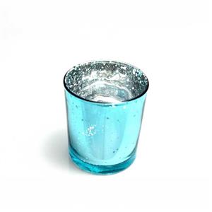 Kalíšek na čajovou svíčku třpytivé sklo výška 8 cm průměr 7 cm tyrkysový