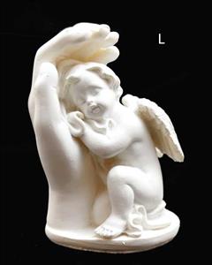 Andělíček v dlani levý 8,5 x 5,5 x 4 cm soška anděla bílý polyresin