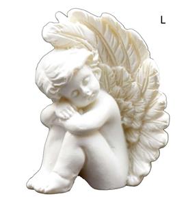 Sedící a spící andělíček 6 x 4,5 x 4 cm levý, soška anděla bílý polyresin