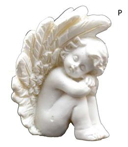Sedící a spící andělíček 6 x 4,5 x 4 cm pravý, soška anděla bílý polyresin