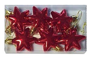 Vánoční ozdoby hvězda 5 cm sada 6 ks červené lesklé