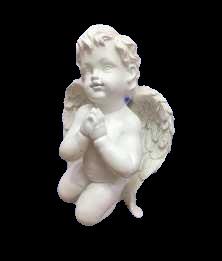 Andělíček sedící modlící se vzhlíží vzhůru 15 x 10,5 x 22 cm