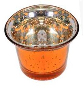 Třpytivý kalíšek na čajovou svíčku 6 cm vnitřní 4,5x4,5 cm oranžový
